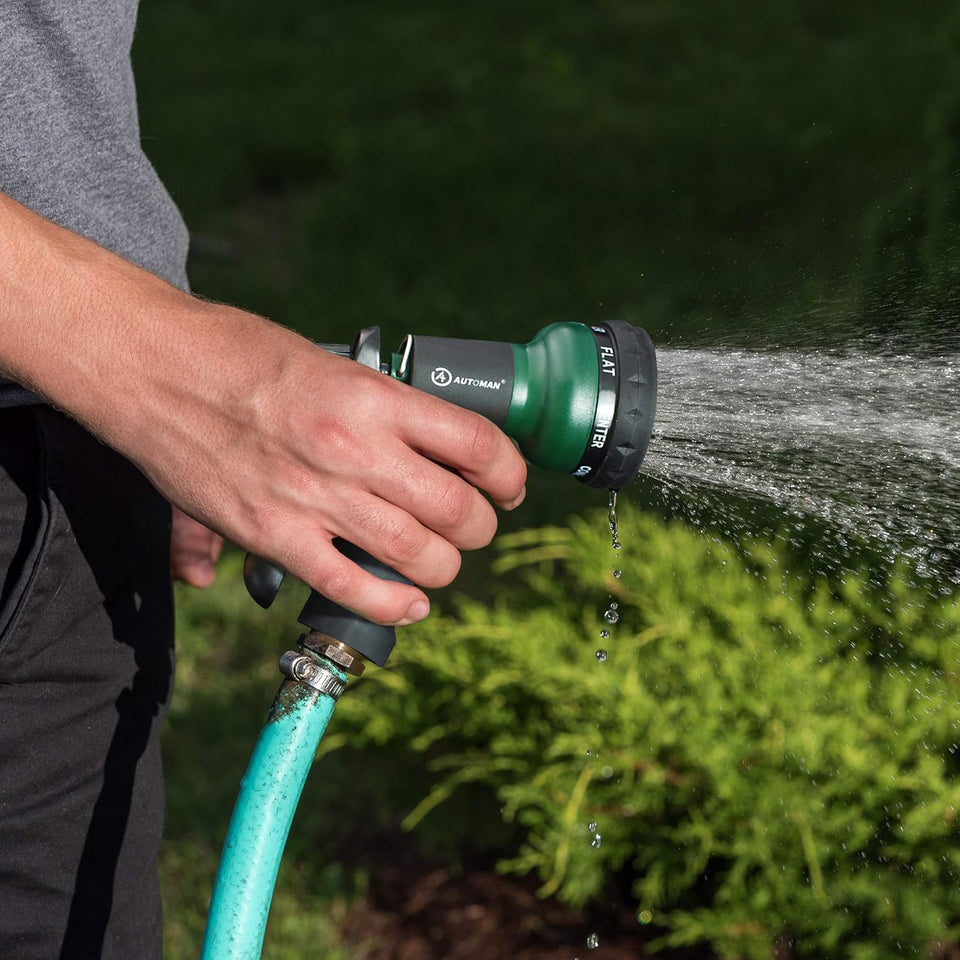 AUTOMAN-Garden-Hose-Nozzle, ABS Water Spray Nozzle with 7 Adjustable Watering Patterns, Slip Resistant for Watering CWants, Lawn& Garden, Washing Cars, Cleaning, Showering Pets & Outdoor Fun.