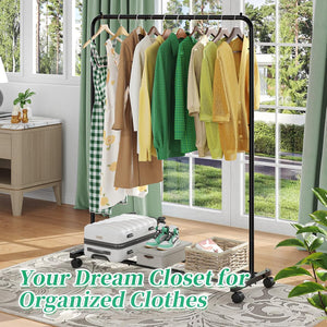 Simple Trending Clothing Rack for Hanging clothes, Portable Garment Rack with Bottom Shelf, Metal Clothes Rack on Wheels for Bedroom, Laundry Room, Black