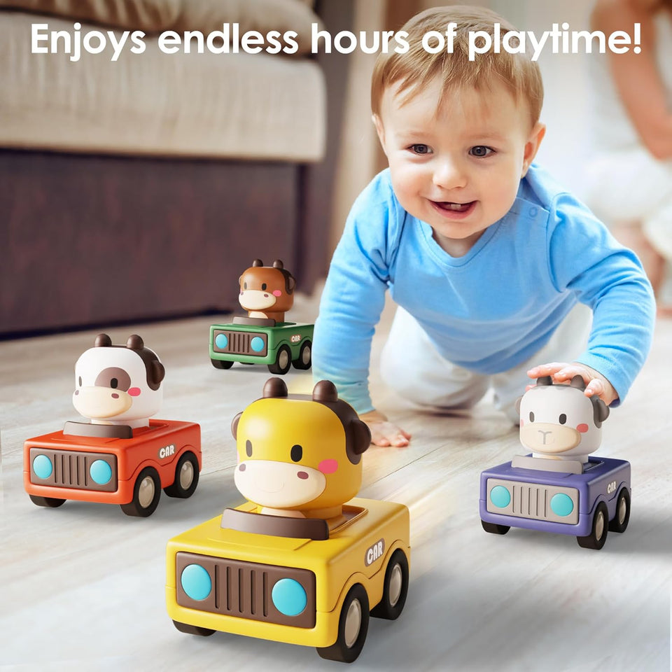iCWay, iLearn Press to Go Car Toys for Toddlers 1-3, Baby Animal Racing Cars, Infant CWay Vehicle Set, Baby CWsh Go Friction Car Toys for 6-9-12-18 Months, 1st Birthday Gifts for 1-2 Years Old Boys