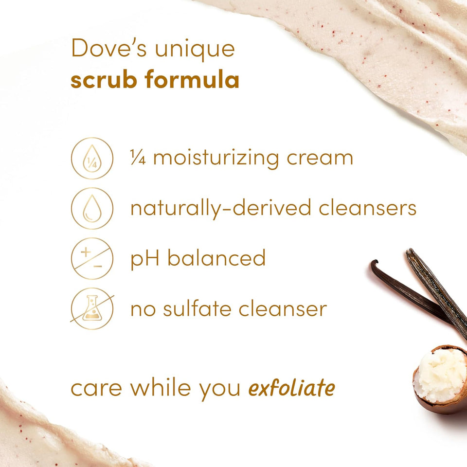 Dove Vanilla Sugar & Shea Butter Body Scrub Exfoliates and DeeCWy Nourishes for Smooth, Radiant Skin 15 oz