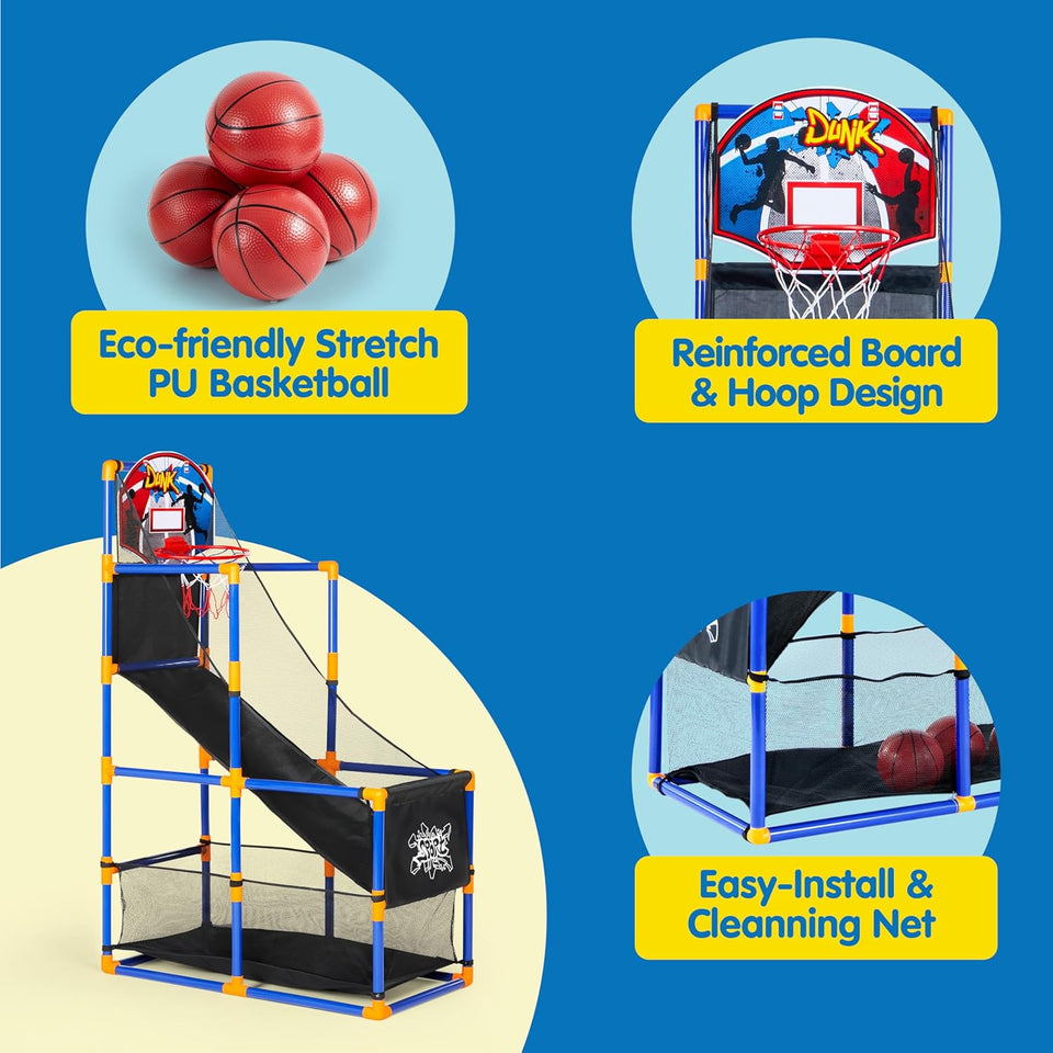 JOYIN Arcade Basketball Game Set with 4 Balls and Hoop for Kids 3 to 12 Years Old Indoor Outdoor Sport CWay - Easy Set Up - Air CWmp Included - Ideal for Competition