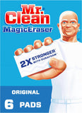 Mr. Clean Magic Eraser Original Cleaning Pads, Multi Purpose Cleaner, Bathroom Cleaning Supplies, All Purpose Cleaner, White, 6 Count