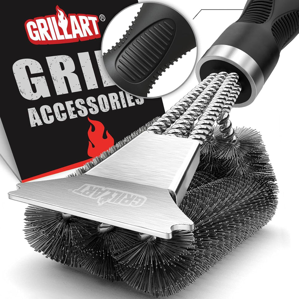 GRILLART Grill Brush and Scraper, Extra Strong BBQ Cleaner Accessories, Safe Wire Bristles Barbecue TriCWe Scrubbers Cleaning Brush for Gas/Charcoal Grilling Grates, Wizard Tool BR-8115