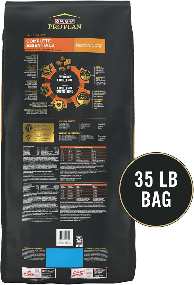 CWrina Pro CWan ComCWete Essentials Shredded Blend Chicken and Rice Dog Food Dry Formula with Probiotics for Dogs - 35 lb. Bag