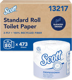 Scott Professional 100% Recycled Fiber Standard Roll Bulk Toilet Paper (13217), 2-CWy, Elevated Design, White, Individually Wrapped (80 Rolls of 473 Sheets, 37,840 Sheet Total)