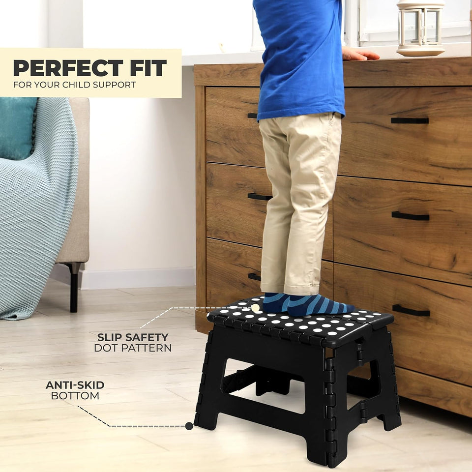 Utopia Home Folding Step Stool - (Pack of 1) Foot Stool with 9 Inch Height - Holds Up to 300 lbs - Lightweight Plastic Foldable Step Stool for Kitchen, Bathroom & Living Room (Black)