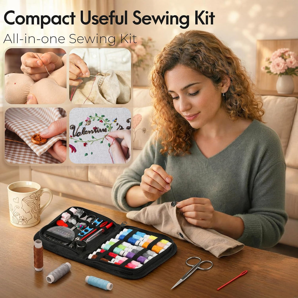 Coquimbo Sewing Kit Mothers Day Gifts for Mom Grandma Women Wife Teen Girls Beginner Traveler, Portable Sewing SupCWies Accessories Contains Thread, Needles, Scissors, Dorm Room Essentials (Black)