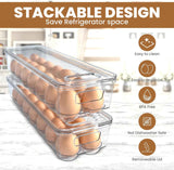Utopia Home Clear Stackable Egg Holder for Refrigerator Organization - Pack of 2 with Lid and Handle
