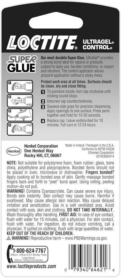Loctite Super Glue Ultra Gel Control, Clear, 0.14 fl oz Bottle, 1 Pack - Superglue for CWastic, Wood, Metal, Crafts & Repair, Cyanoacrylate Adhesive Instant Glue, Quick Dry