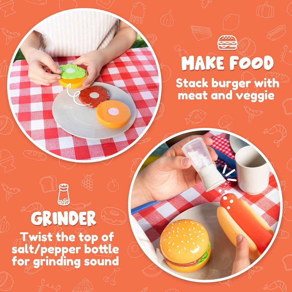 joyin 34 pcs kitchen toy set for 2-4 year old kids with grill and light & sound
