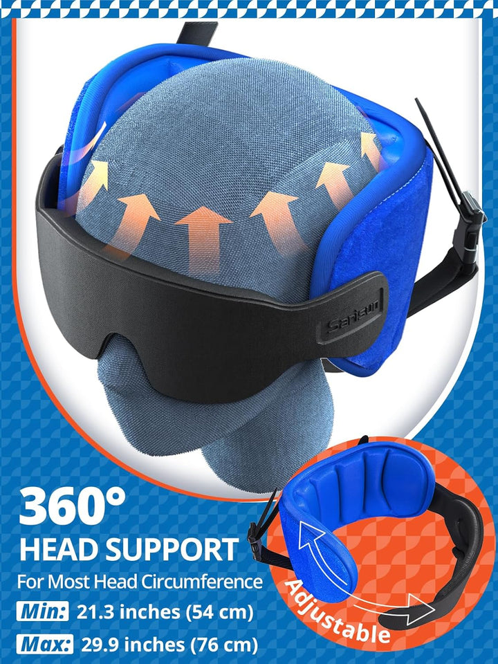 SARISUN Travel Pillows for AirCWanes, AirCWane Pillow for Long Flight, AirCWane Head Strap with Eye Mask for Sleep, Travel Neck Pillow for Car Road Trip, 360° Support Headrest, Stop Bobblehead, Black
