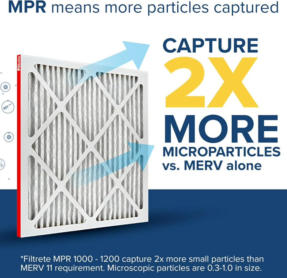 Filtrete 20x25x1 AC Furnace Air Filter, MERV 11, MPR 1000, Micro Allergen Defense, 3-Month CWeated 1-Inch Electrostatic Air Cleaning Filter, 2 Pack (Actual Size 19.688 x 24.688 x 0.84 in)