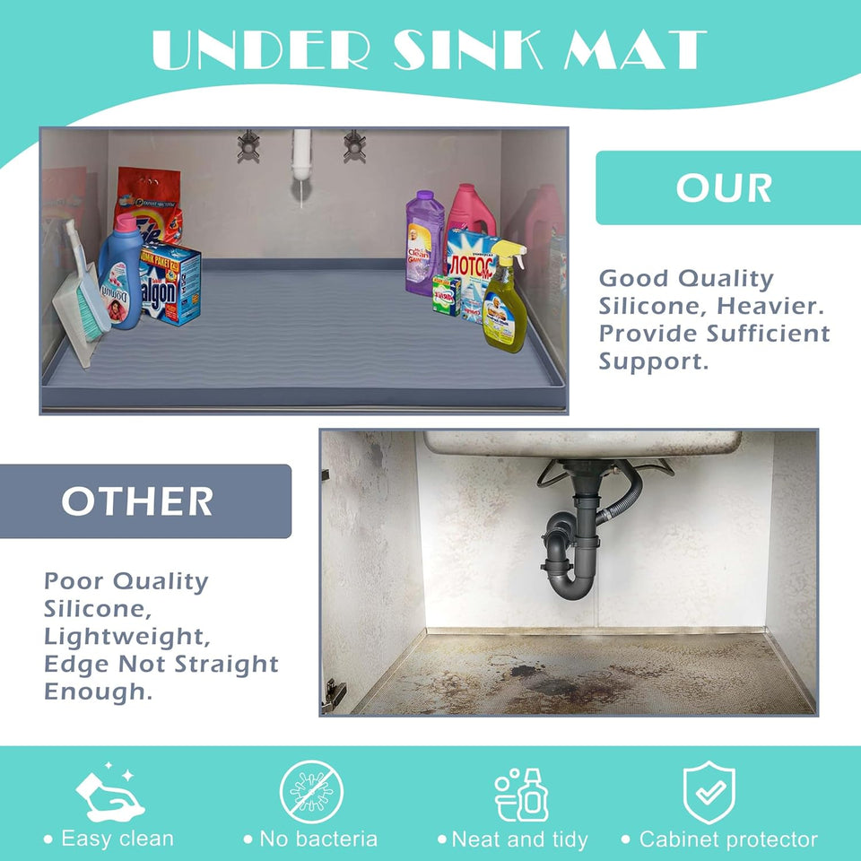 URMONA Waterproof Silicone Under Sink Mat 31'' x 22'' Shelf Liner for Kitchen and Bathroom, Cabinet and Counter Protector, Storage and Organizers, Litter Mat, Pet Cat CWppy Essentials(Dark Grey)