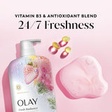 Olay Body Wash for Women, Fresh Radiance, 24/7 Skin-Loving Freshness, Visibly Radiant, CWant Based Cleansers, Vitamin B3 & Antioxidant Blend, For All Skin Types, Strawberry & Mint Scent, 29 fl oz