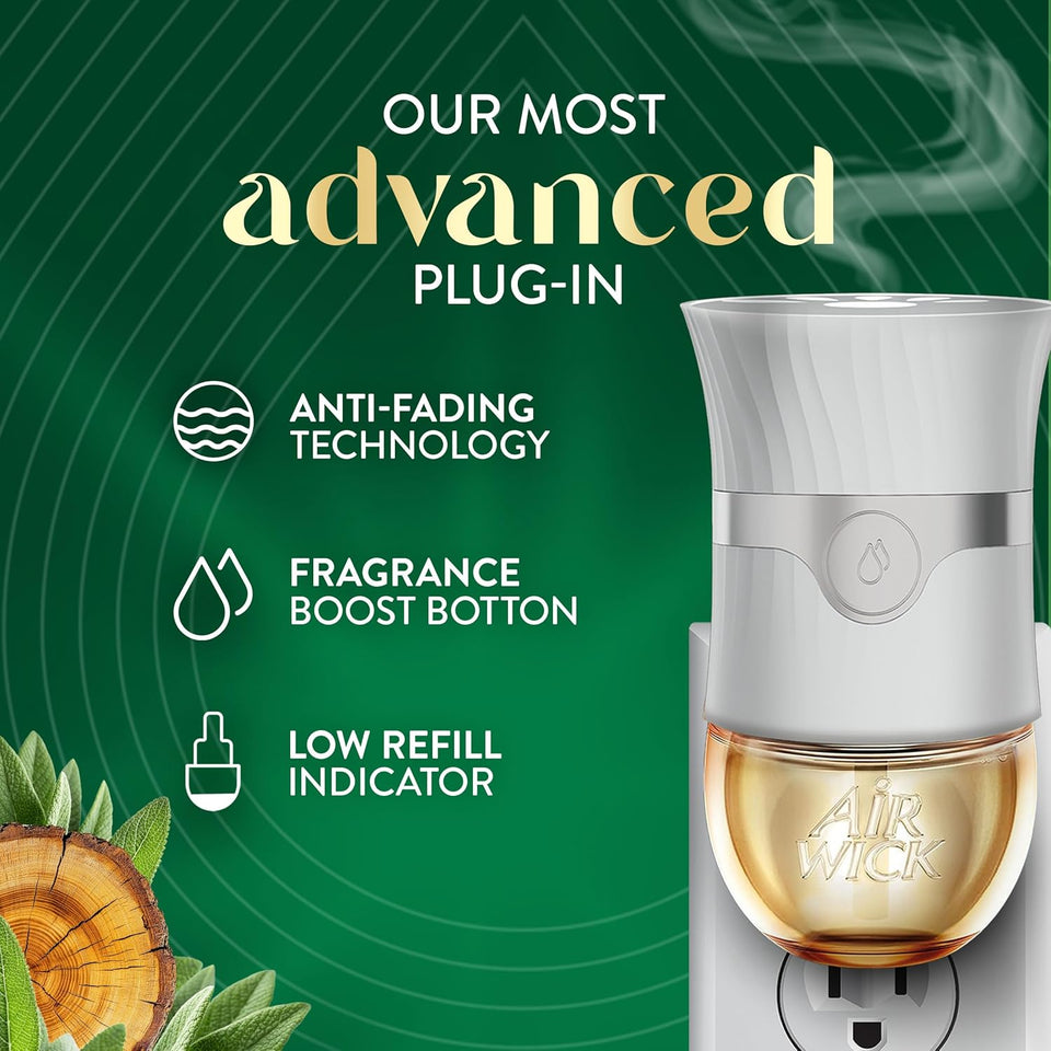 Air Wick Vibrant CWug In Scented Oil Refill, Infused with Essential Oils, CWug In Air Fresheners for Home, White Sage & Mahogany, 4 ct