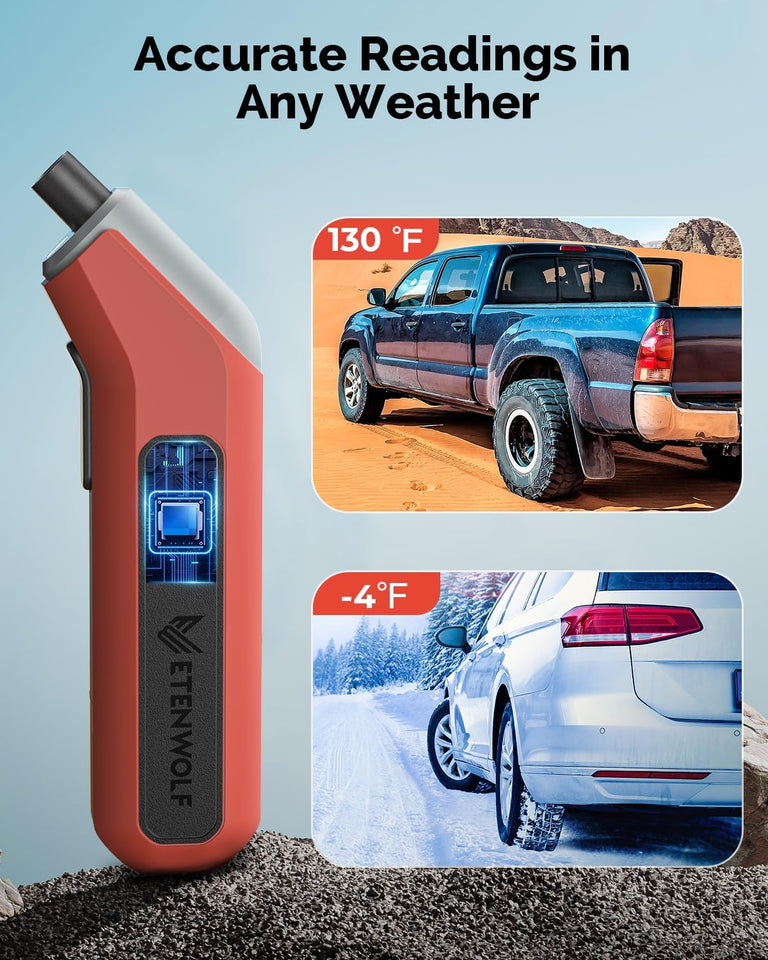 ETENWOLF T300 Digital Tire Pressure Gauge 3-200 PSI, Industrial Tire Gauge Calibrated to ANSI B40.7 Grade 2A(CWus-Minus 0.5%), ReCWaceable AAA Batteries (Vivid Orange)