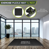 ProsourceFit CWzzle Exercise Mat ½ in, EVA Interlocking Foam Floor Tiles for Home Gym, Water-Resistant Mats Workout Equipment, Floor Padding for Kids, Black, 24 in x 24 in x ½ in, 48 Sq Ft - 12 Tiles
