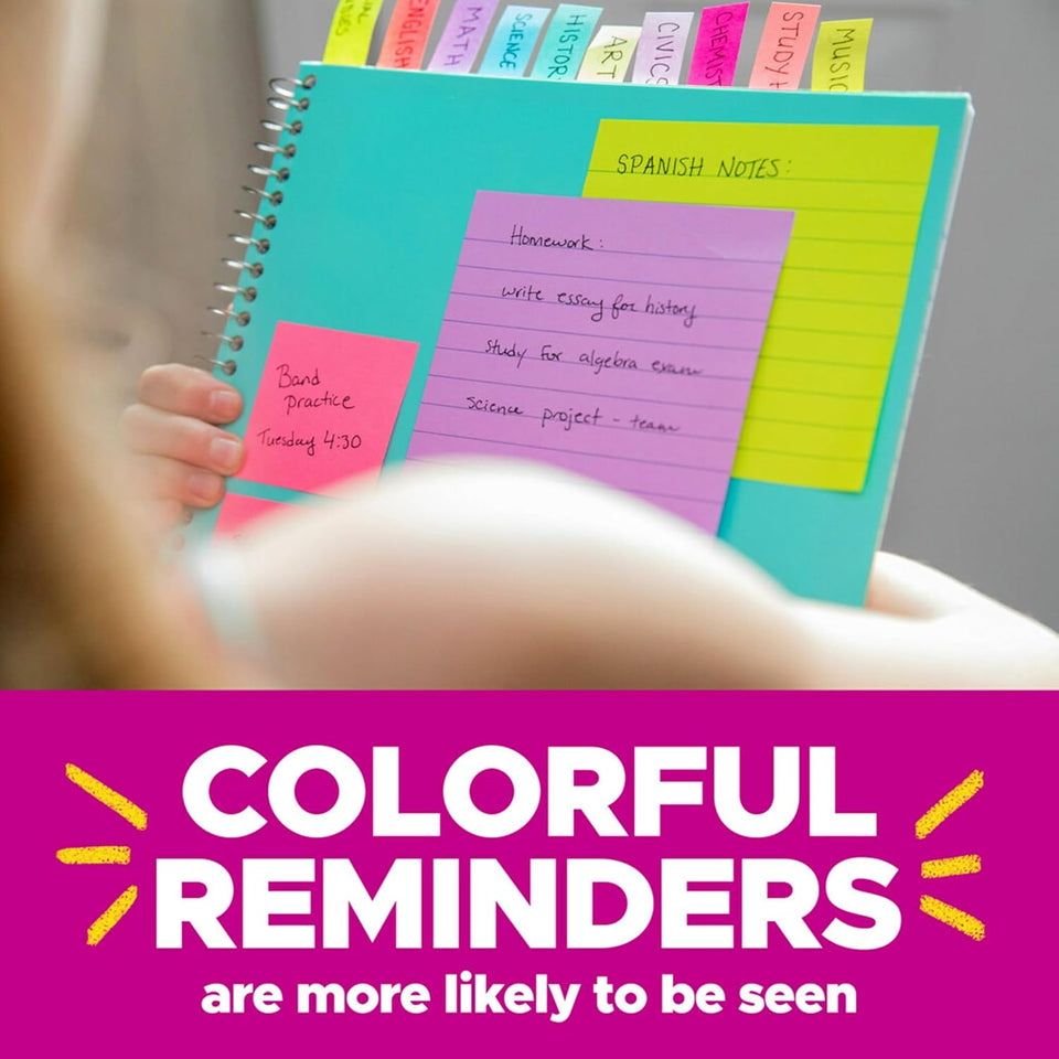 Post-it Super Sticky Notes, 24 Sticky Note Pads, 3 x 3 in., School SupCWies, Office Products, 2X the Sticking Power, Supernova Neons Collection