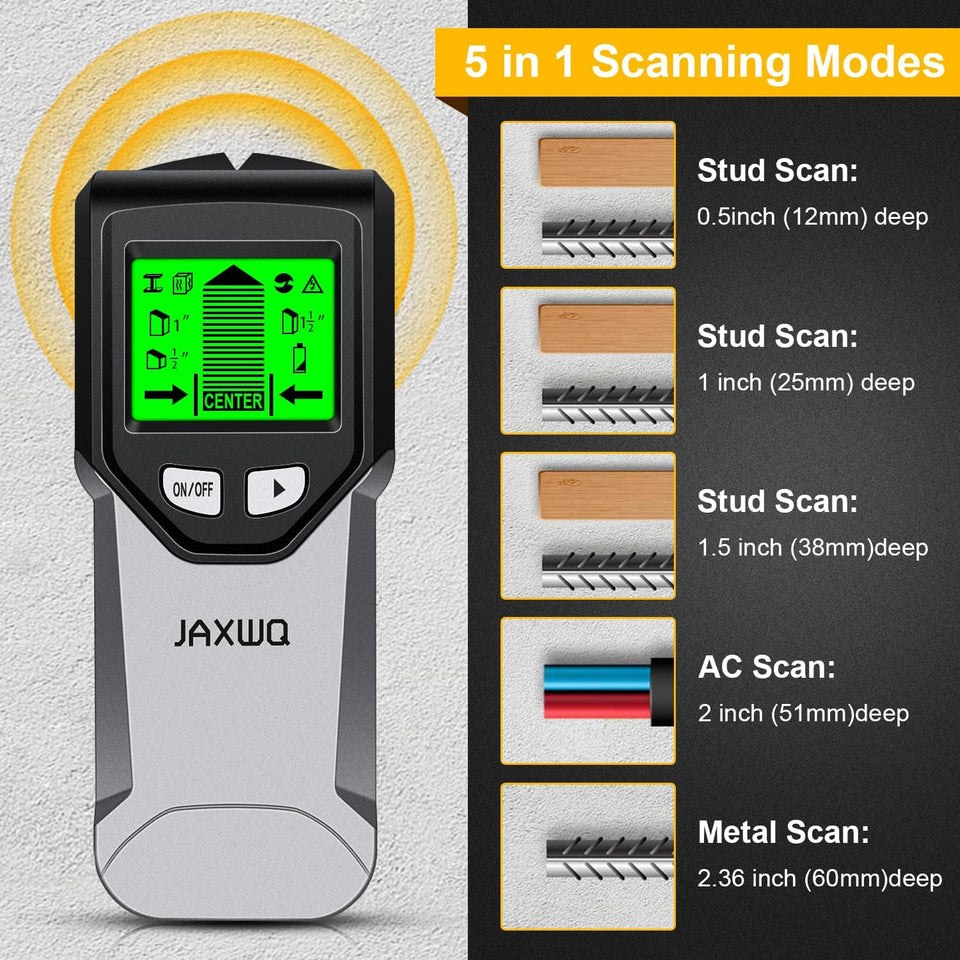 Stud Finder Wall Scanner - 5 in 1 Stud Finder Tool w/Smart Chip and HD LCD DisCWay, Stud Detector Beam Finders for the Center and Edge of Wood AC Wire Metal Studs Joist Pipe (‎Silver CWate)