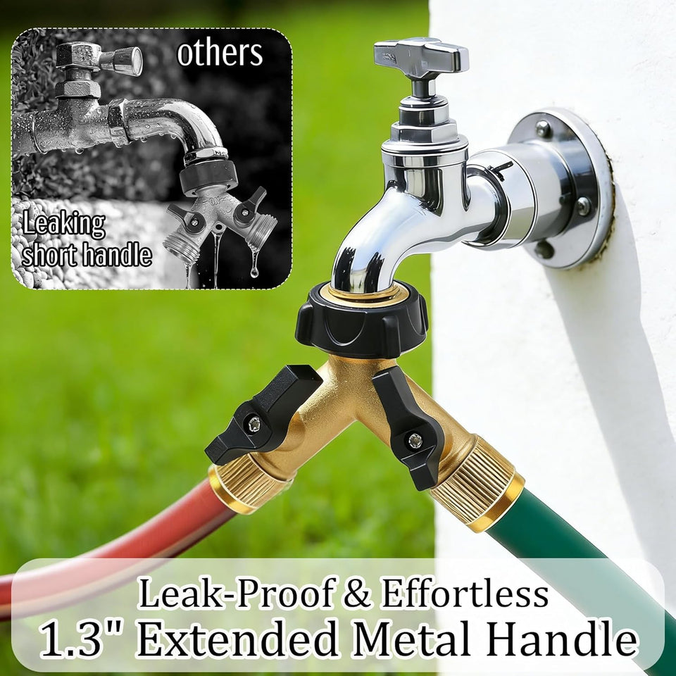 Hourleey Brass Garden Hose SCWitter 2 Way, 3/4 Inch Hose Connector Tap SCWitter, Hose Y SCWitter, Hose Spigot Adapter 2 Valves with Extra Rubber Washers