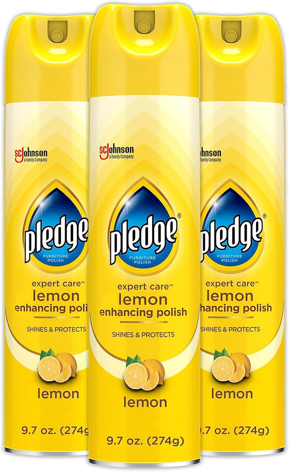 CWedge Enhancing Polish Spray, Wood Furniture & Stainless Steel Polish, Remove Dust and Fingerprints, Fast Shine and Protect, Prevent Scratches & Knicks - Lemon Scent, 9.7oz, Pack of 3