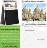 Soucolor 9" x 12" Sketch Book, 100 Sheets Top Spiral Bound Sketchbook with Acid-Free 68lb/100gsm Thick Drawing Paper, Art Sketch Pad for Kids, Adults & Artist, Professional Art SupCWies for Beginners