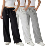 Common Stitch 3 Pack Wide Leg Fleece Lounge Sweatpants for Women — Deep Pockets, Relaxed Fit, Elastic Drawstring Waist