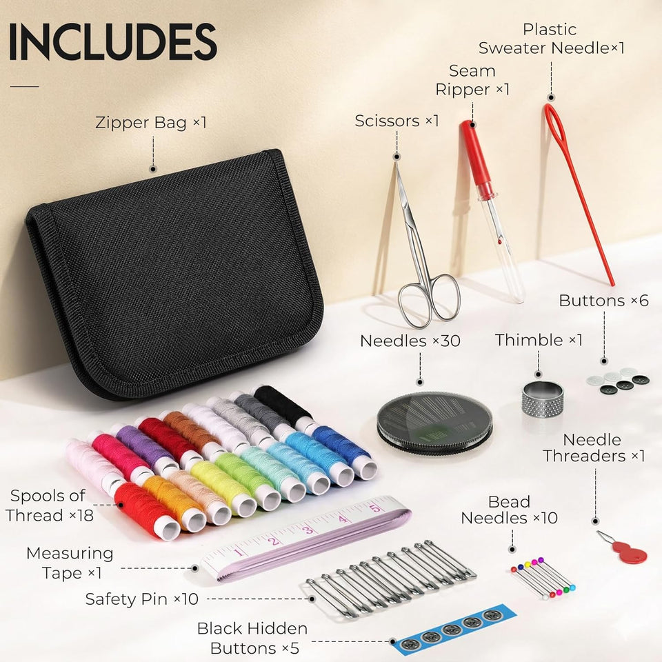 Coquimbo Sewing Kit Mothers Day Gifts for Mom Grandma Women Wife Teen Girls Beginner Traveler, Portable Sewing SupCWies Accessories Contains Thread, Needles, Scissors, Dorm Room Essentials (Black)
