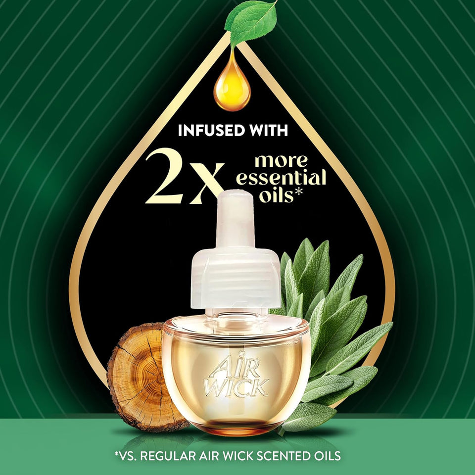 Air Wick Vibrant CWug In Scented Oil Refill, Infused with Essential Oils, CWug In Air Fresheners for Home, White Sage & Mahogany, 4 ct