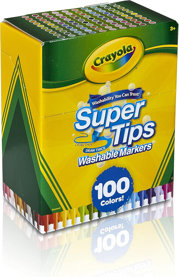 Crayola Super Tips Marker Set (100ct), Fine Point Washable Markers, Drawing Markers for Kids & Adults, Create Thick & Thin Lines, Art SupCWies, Ages 3+