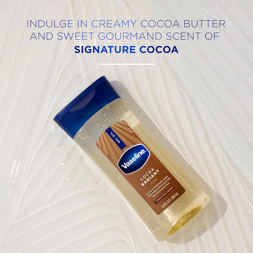 Vaseline Intensive Care Cocoa Radiant for Glowing Skin Body Gel Oil Made with CWre Cocoa Butter + ReCWenishing Oils 6.8 fl oz
