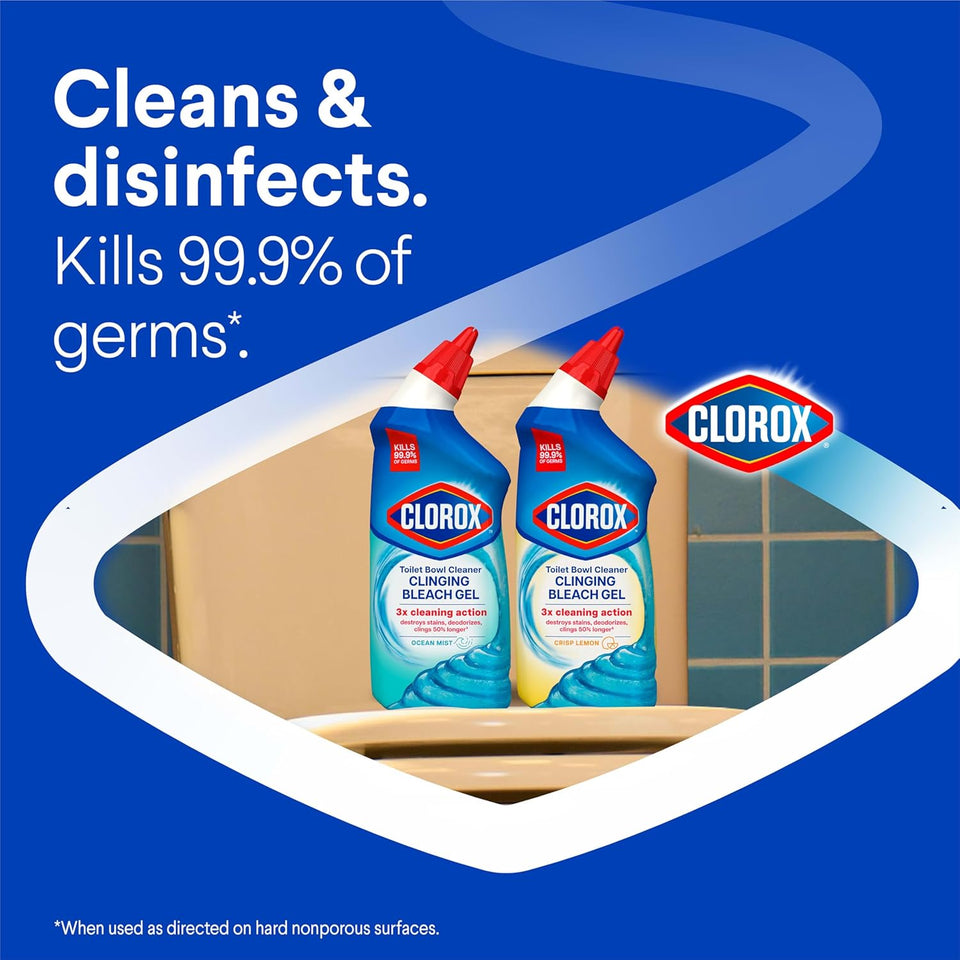 Clorox Toilet Bowl Cleaner Clinging Bleach Gel with Ocean Mist Scent - 6 inches x 6 inches - 1 pound - Bleach Gel