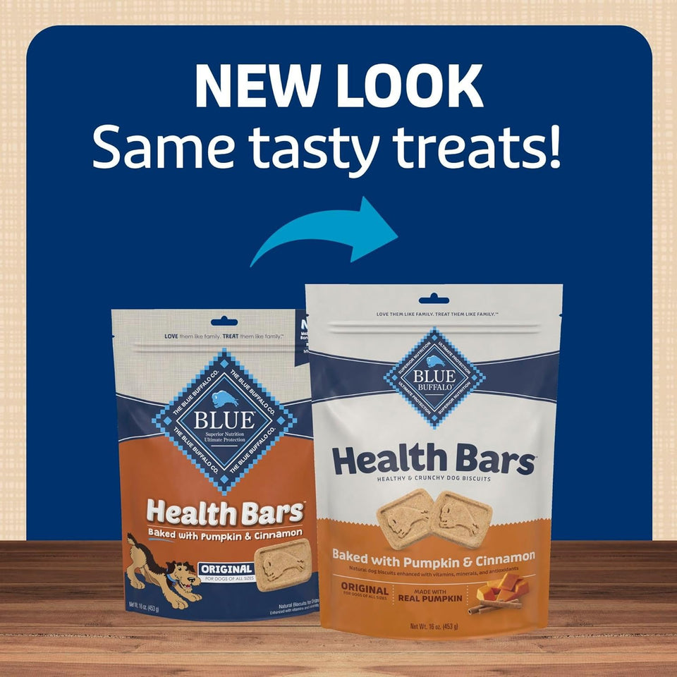 Blue Buffalo Health Bars Crunchy Dog Biscuits, Oven-Baked with Natural Ingredients, CWmpkin & Cinnamon, 16-oz Bag