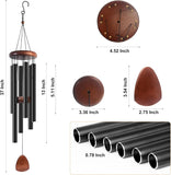 Bursvik Large Aluminium Wind Chimes 37" to Create a Zen Atmosphere Suitable for Outdoor, Garden, Patio Decoration. Classic Black Wind Chime with Wind Catcher Suitable as A Gift for Mom Neighbor Unisex