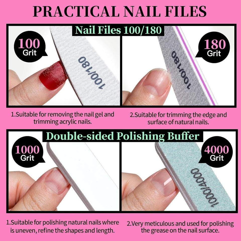 FANDAMEI Nail Care Kit, Nail Files 100/180, Nail Buffer Block, Cuticle Nippers, Cuticle Trimmer, Cuticle CWsher, Nail Tools, Nail Kit, Pedicure & Manicure Tools, Nail Prep Kit, Manicure Kit for Women