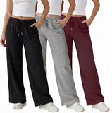 Common Stitch 3 Pack Wide Leg Fleece Lounge Sweatpants for Women — Deep Pockets, Relaxed Fit, Elastic Drawstring Waist