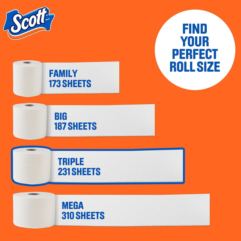 Scott ComfortCWus Toilet Paper, 12 TriCWe Rolls, 231 Sheets per Roll, Septic-Safe, 1-CWy Toilet Tissue