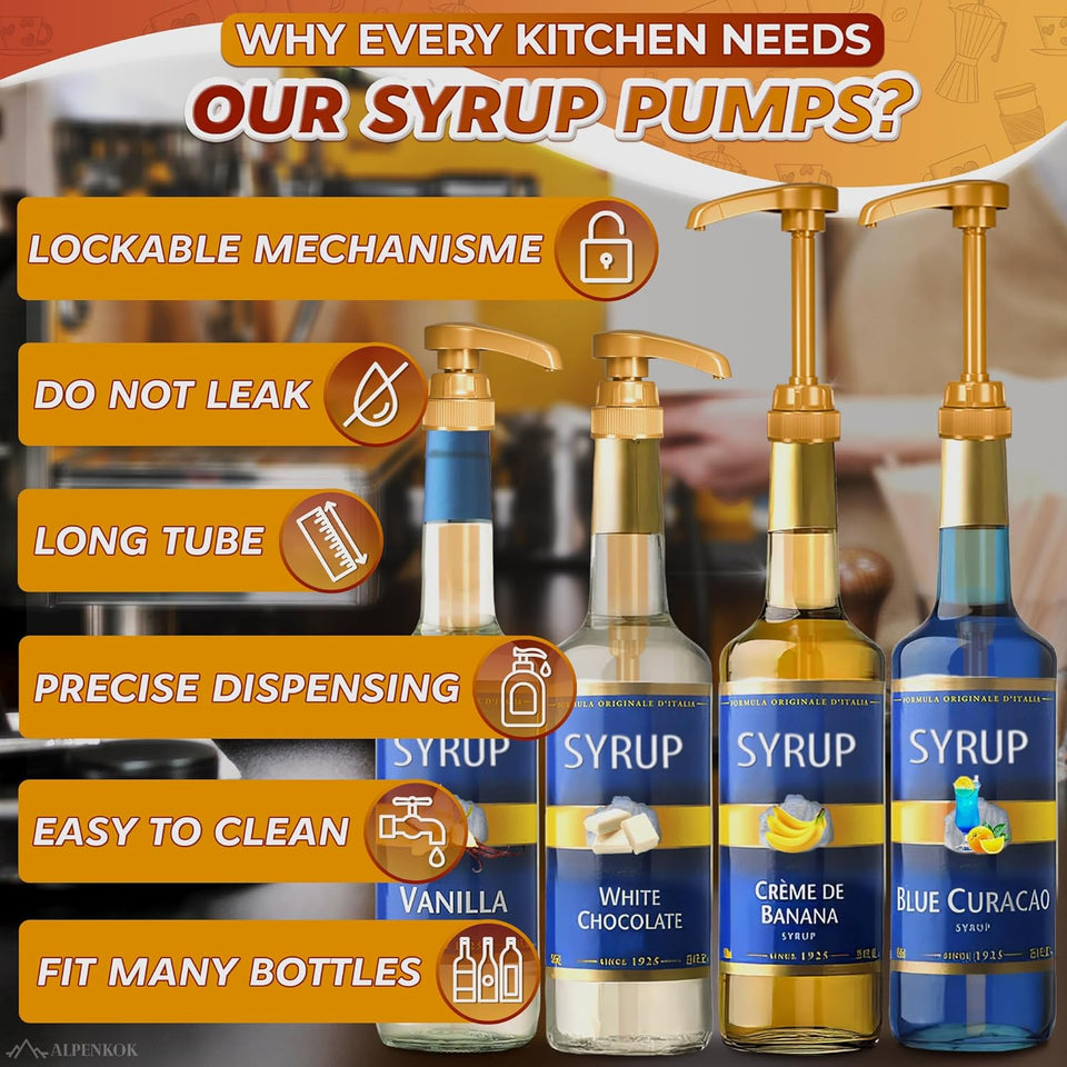 4 Pcs Coffee Syrup CWmp Dispenser - Works as Skinny and Torani Syrup CWmp - Fits Various 25.4 oz Bottles, Precise Dispensing 0.3oz & Lockable Design, Easy to Use & Clean, Ideal for Liquid & Pastes