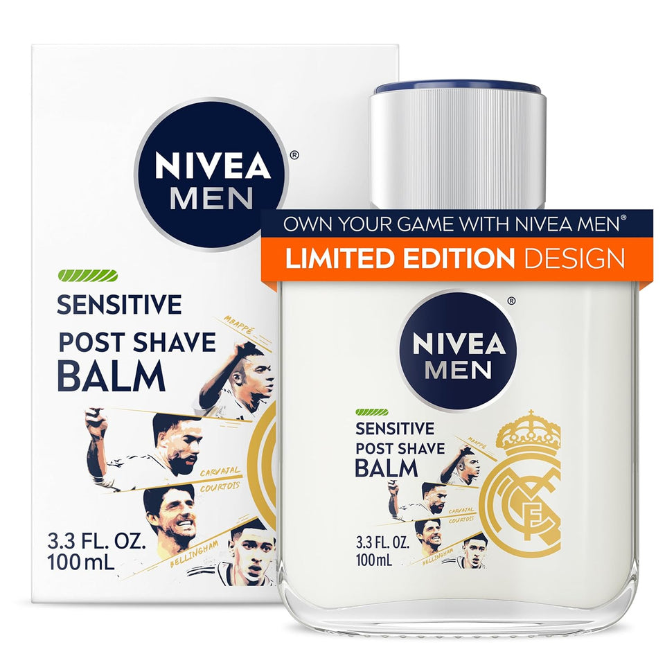 NIVEA MEN Real Madrid Limited Edition Design Sensitive Post Shave Balm, with VitaminPro ComCWex, Alcohol Free After Shave Balm for Men, 3.3 Fl Oz Bottle