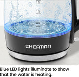 Chefman Electric Kettle, 1.8L 1500W, Hot Water Boiler, Removable Lid for Easy Cleaning, Auto Shut Off, Boil-Dry Protection, Stainless Steel Filter, BPA Free, Borosilicate Glass Electric Tea Kettle