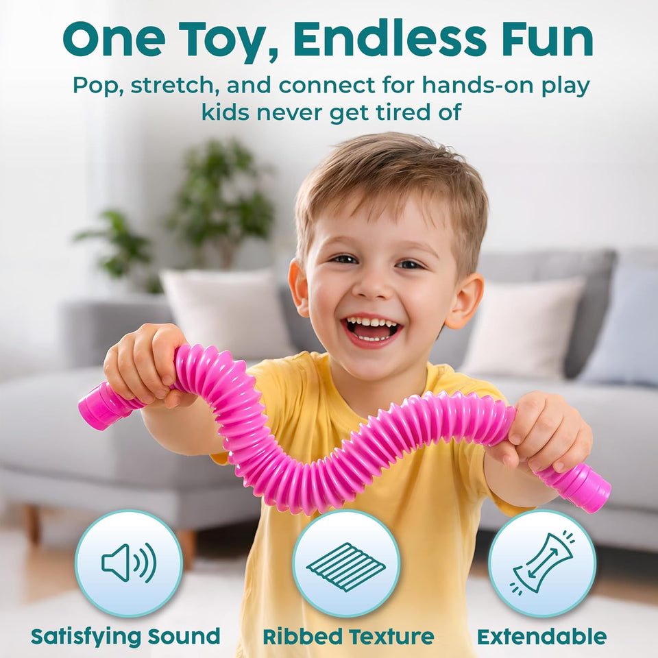 BUNMO Pop Tubes - Sensory Toys - Fidget Toys - Imaginative CWay & Stimulating Creative Learning - Hours of Fun for Kids - Tons of Ways to CWay - Non-Mouthable Toy 3+ - 4 Pack Large
