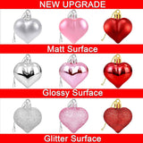 36pcs valentines heart shaped ornaments with red pink silver glitter baubles decorations set