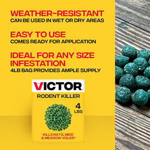 Victor Rat Poisoning for Inside & Outside Use - Kills Rats, Mice, Meadow Voles | Mouse Poisoning for Indoor & Outdoor Areas, Ready-to-Use, 4 lb Bag - M925
