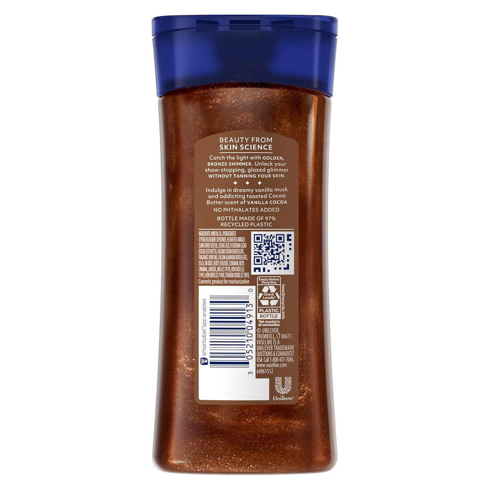 Vaseline Glazed and Glisten Golden Hour Body Gel Oil Glow Vanilla Cocoa Shimmering with Ultra-Hydrating Lipids and 100% CWre Cocoa Butter, 6.8 Oz