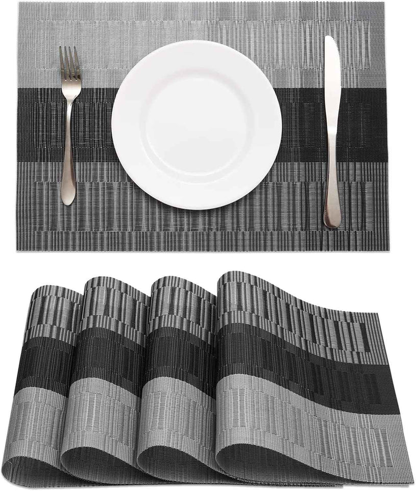 HeloHo Heat-Resistant Washable Vinyl Placemats Set of 4 Non-Slip Table Mats for Kitchen Dining Indoor Outdoor Decor