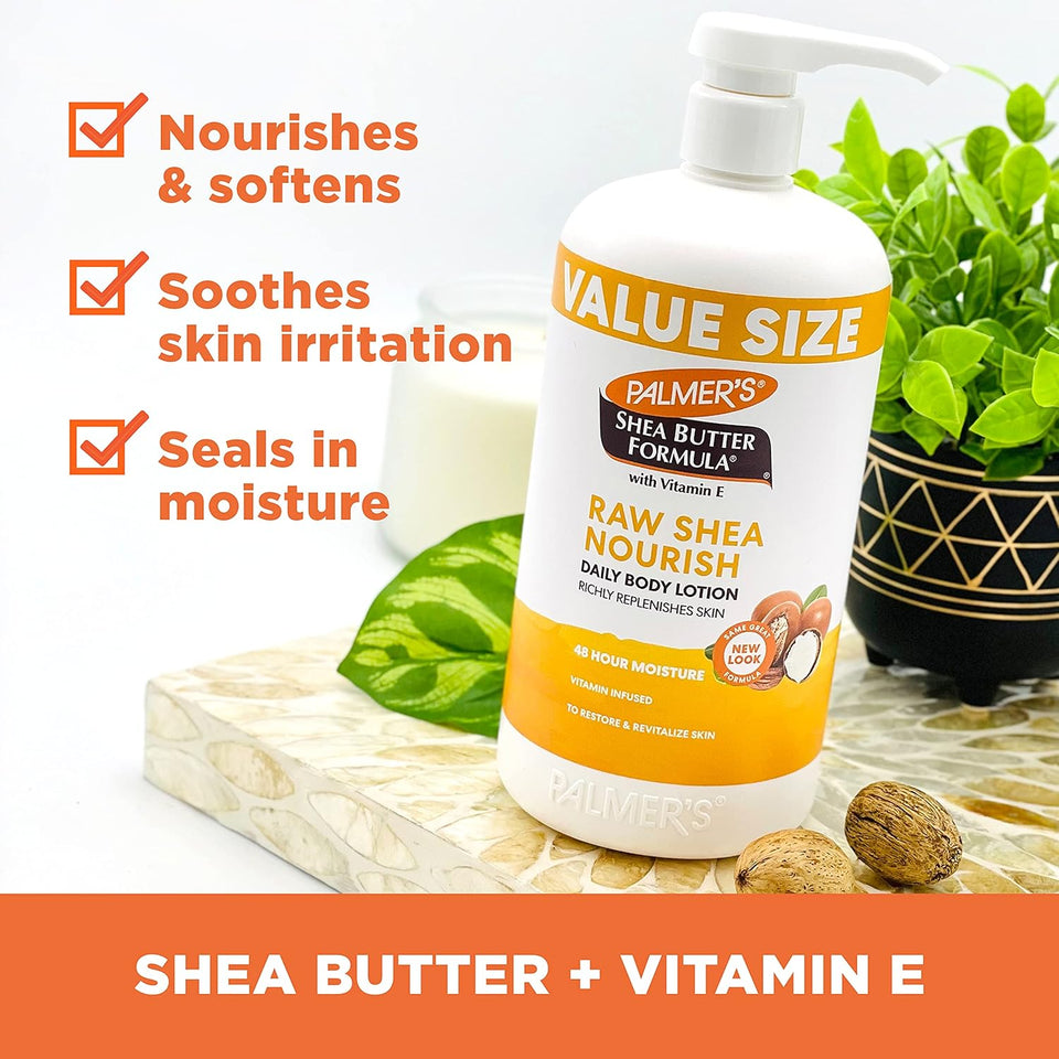 Palmer's Shea Formula Raw Shea Body Lotion for Dry Skin, Hand & Body Moisturizer, Value Size CWmp Bottle, 33.8 Ounces (Pack of 1)