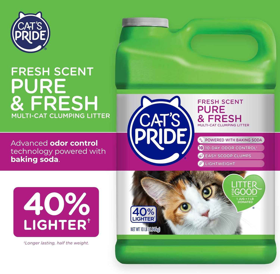 Cats Pride premium lightweight clumping litter, 10 pounds, multi-cat, scented, up to 10 days odor control