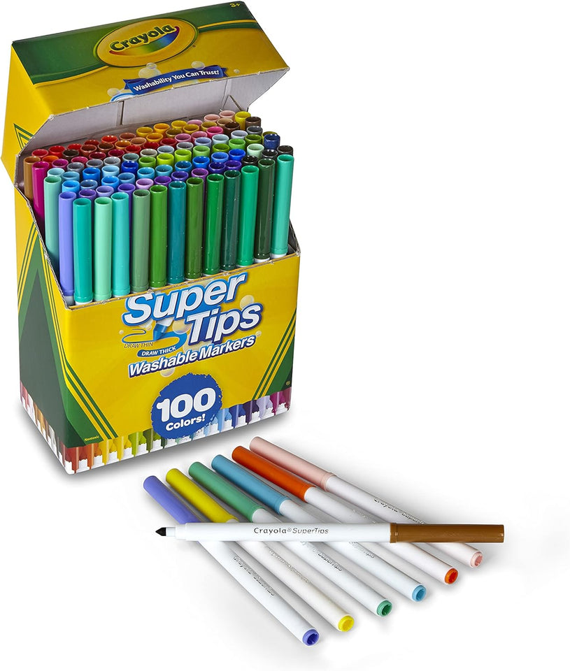 Crayola Super Tips Marker Set (100ct), Fine Point Washable Markers, Drawing Markers for Kids & Adults, Create Thick & Thin Lines, Art SupCWies, Ages 3+