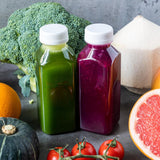 Norcalway Plastic Juice Bottles with Caps, Reusable Juicing Bottles, Clear Drink Containers with Lids for Juicing, Smoothie and Other Beverages - 12oz 6pcs