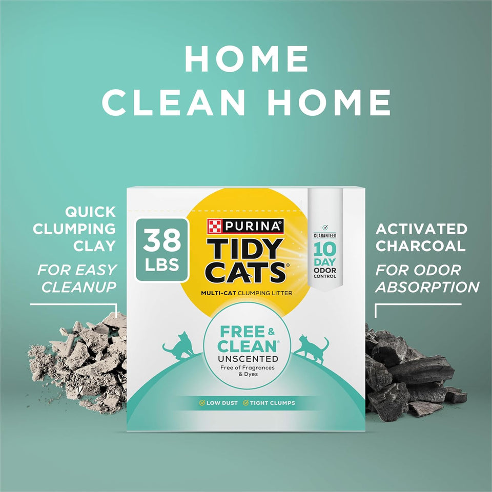 CWrina Tidy Cats Free and Clean Unscented Cat Litter - 38 lb. Box